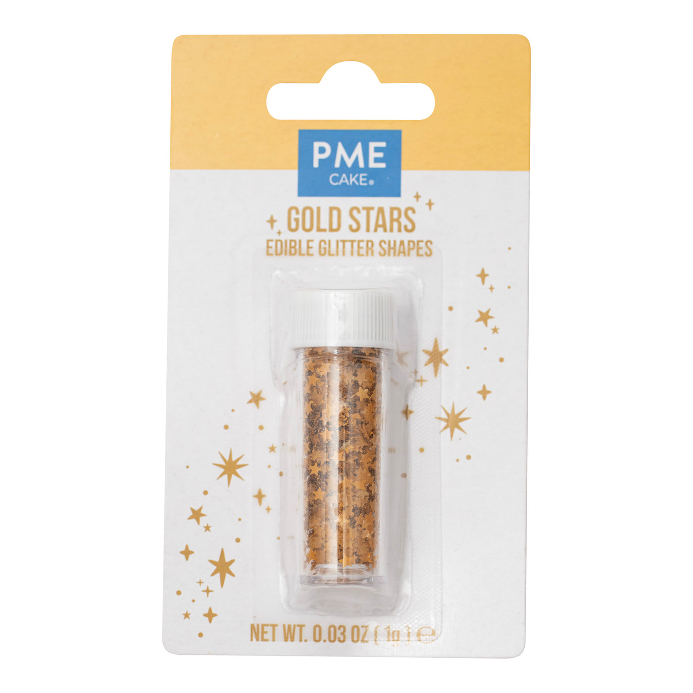 Paillettes comestibles PME en forme d’étoiles dorées pour la décoration de gâteaux, cupcakes et desserts – flacon 1 g