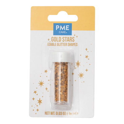 Paillettes comestibles PME en forme d’étoiles dorées pour la décoration de gâteaux, cupcakes et desserts – flacon 1 g