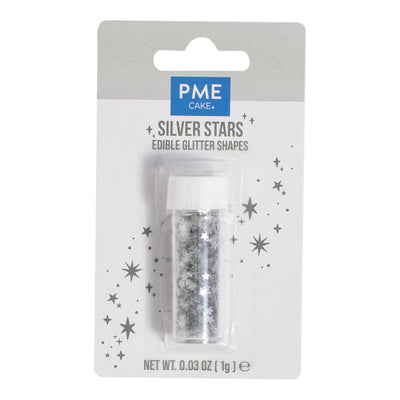 Paillettes comestibles PME en forme d’étoiles argentées pour la décoration de gâteaux, cupcakes et desserts – flacon 1 g