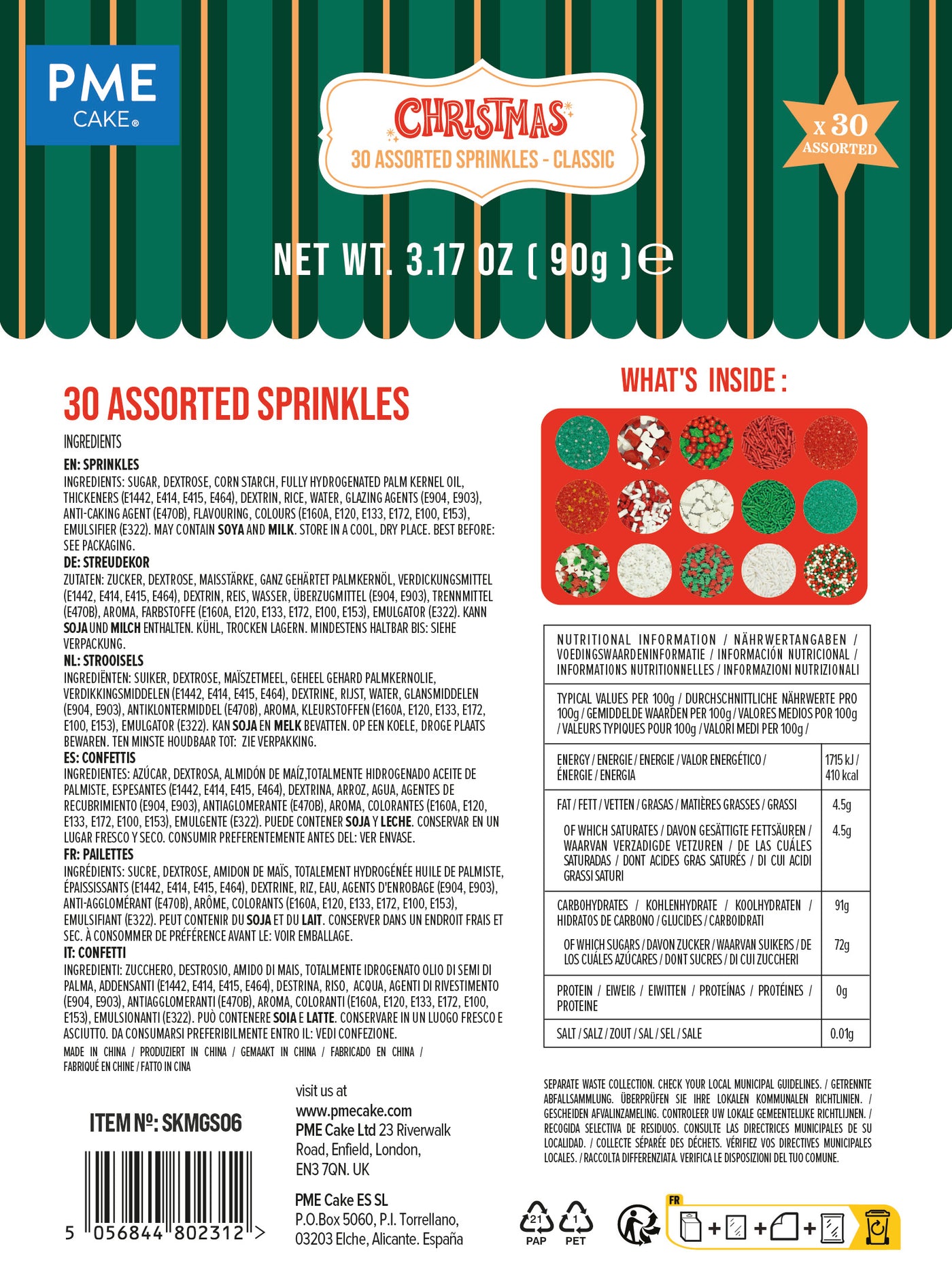 Set/30 Assortiment Strooisels – Kerst Klassiek 180 g
