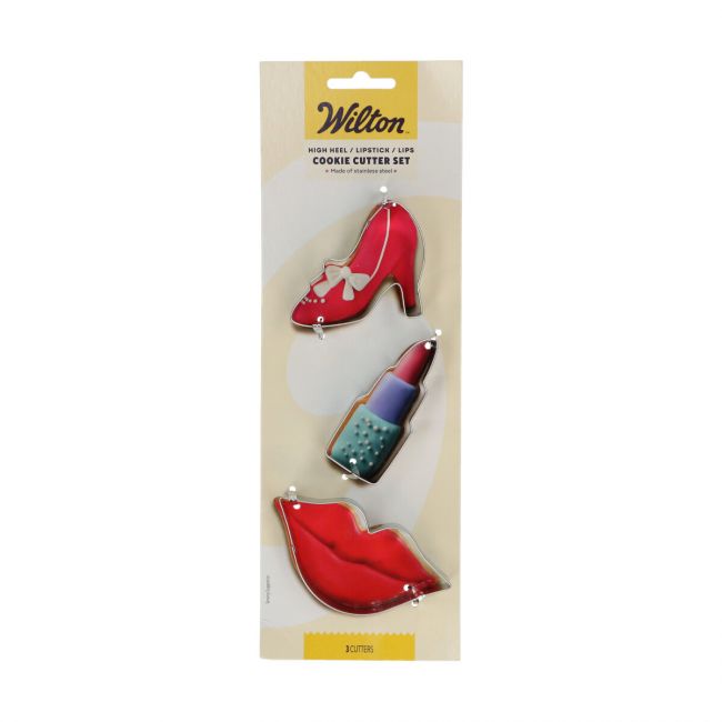 Blister Wilton avec les 3 emporte-pièces escarpin, rouge à lèvres et lèvres en acier inoxydable