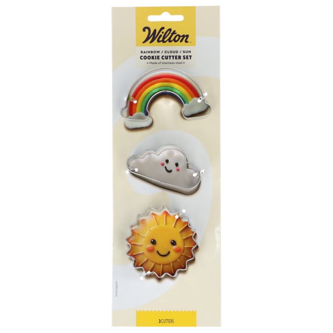 Blister Wilton contenant les 3 emporte-pièces arc-en-ciel, nuage et soleil en acier inoxydable