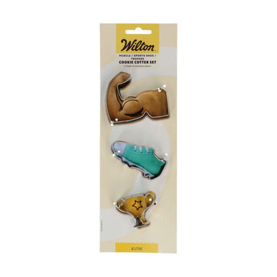 Blister Wilton contenant les 3 emporte-pièces muscle, chaussure de sport et trophée en acier inoxydable