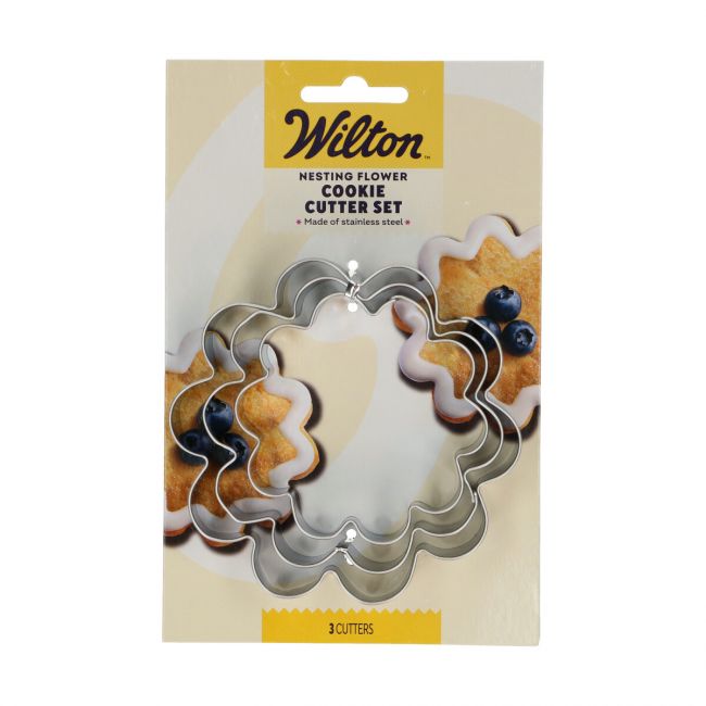 Blister Wilton présentant le set de 3 emporte-pièces fleur gigogne en acier inoxydable