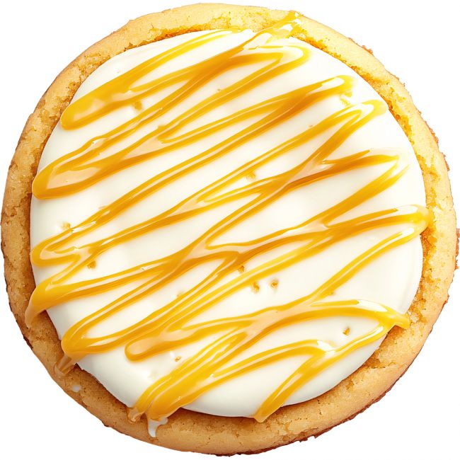 Biscuit rond glacé avec filet caramel réalisé avec un emporte-pièce cercle Wilton