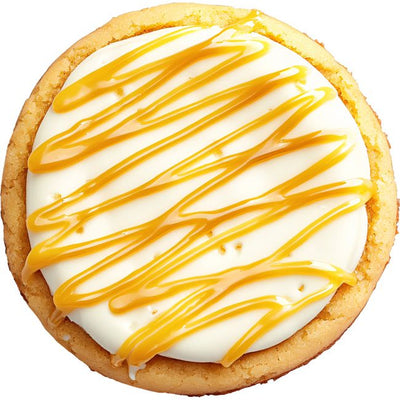 Biscuit rond glacé avec filet caramel réalisé avec un emporte-pièce cercle Wilton