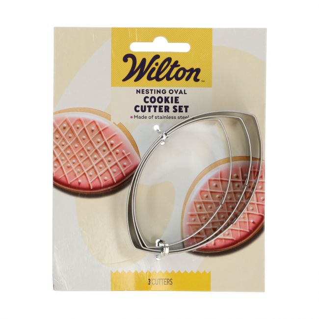 Blister Wilton présentant le set de 3 emporte-pièces ovales en acier inoxydable