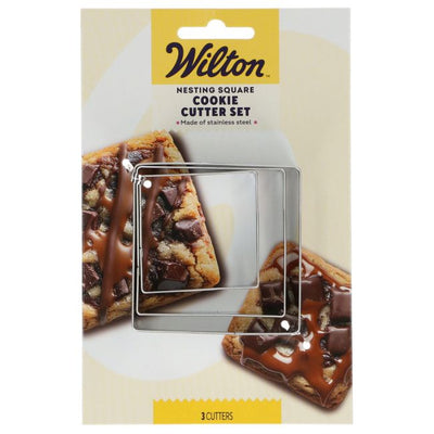 Blister Wilton présentant le set de 3 emporte-pièces carrés gigognes en a