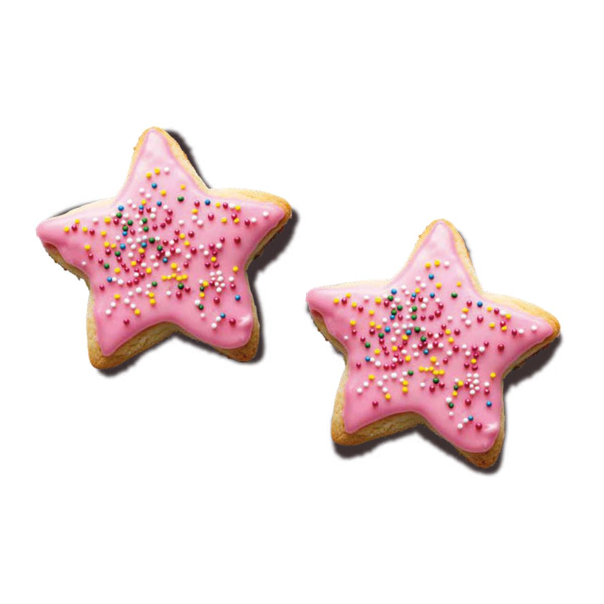 Biscuits en forme d’étoiles glacées rose avec vermicelles multicolores