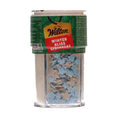 Pot Wilton 4-en-1 de sprinkles – mix hivernal bleu et blanc (étoiles, perles, cristaux)