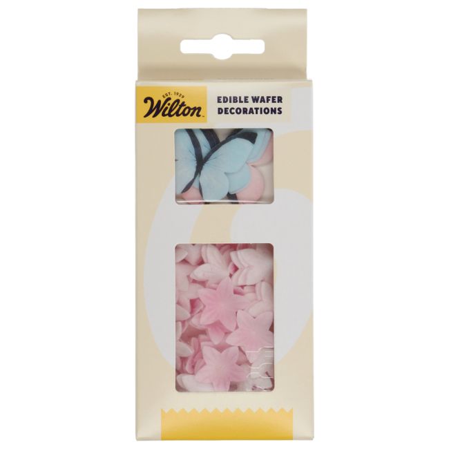 Set/30 Décorations en Papier Comestibles - Fleurs & Papillons Rose Pastel
