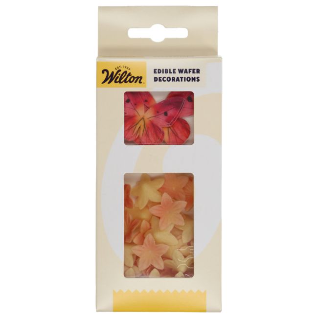 Set/30 Décorations en Papier Comestibles - Fleurs & Papillons Orange Rose
