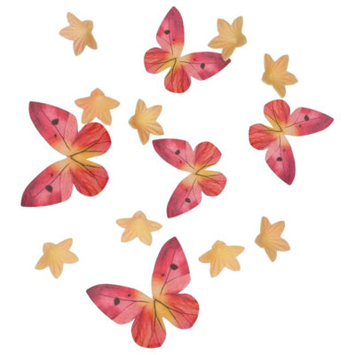 Décorations comestibles Wilton fleurs et papillons orange rose en papier azyme – set de 30