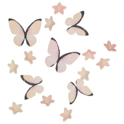 Décorations comestibles Wilton fleurs et papillons rose ombré en papier azyme – set de 30