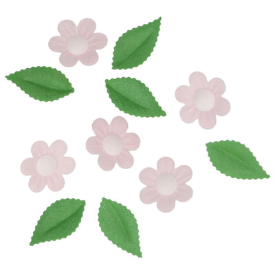 Décorations comestibles Wilton fleurs et feuilles roses en papier azyme – set de 11