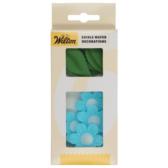 Set/11 Décorations en Papier Comestibles - Fleurs & Feuilles Bleues