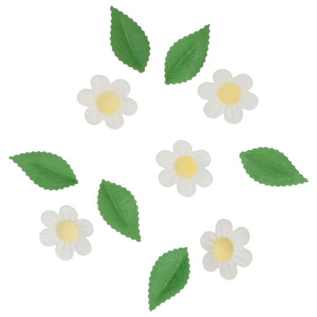 Décorations comestibles Wilton fleurs et feuilles blanches en papier azyme – set de 11