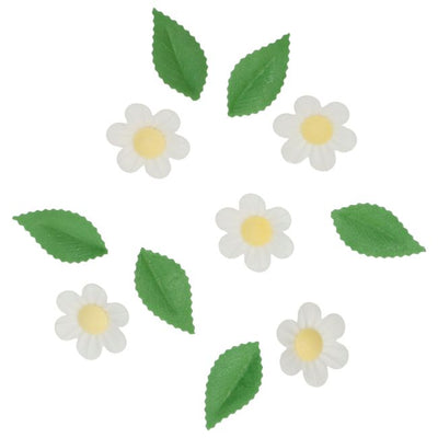 Décorations comestibles Wilton fleurs et feuilles blanches en papier azyme – set de 11