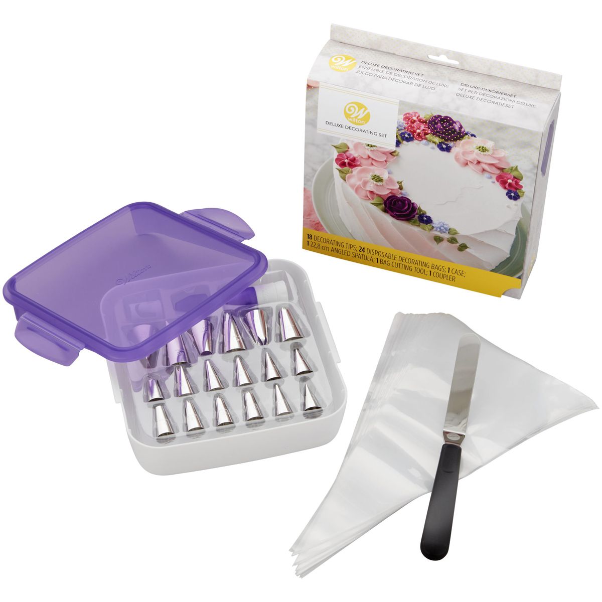 Coffret Deluxe Wilton avec douilles, poches jetables et spatule pour la décoration de gâteaux