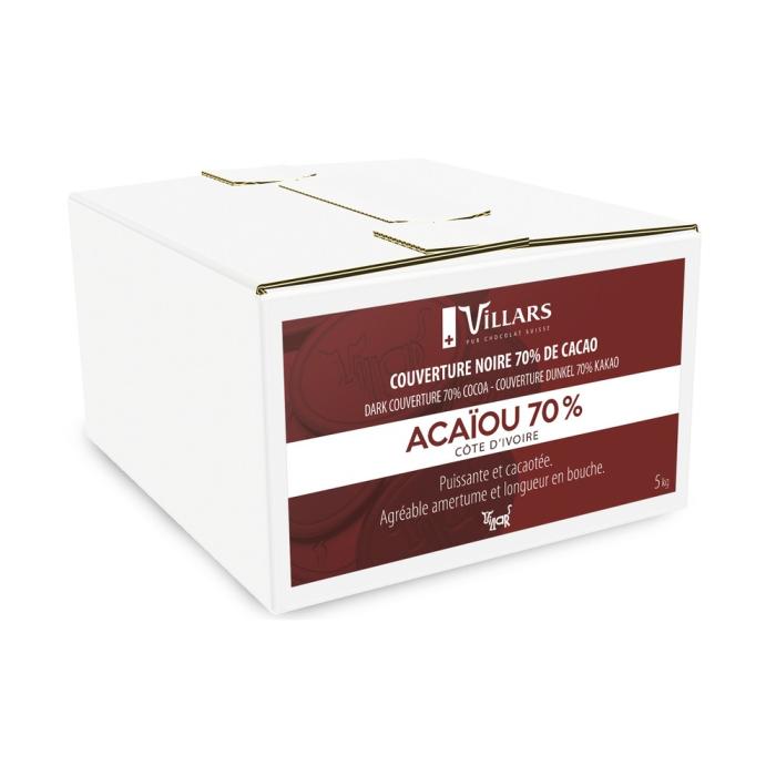 Chocolat noir Acaïou 70 % Villars – pistoles couverture 5 kg pure origine Côte d’Ivoire