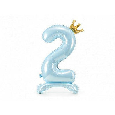 Ballon Chiffre Bleu avec Support & Couronne - XXL 84 cm - PARTY DECO