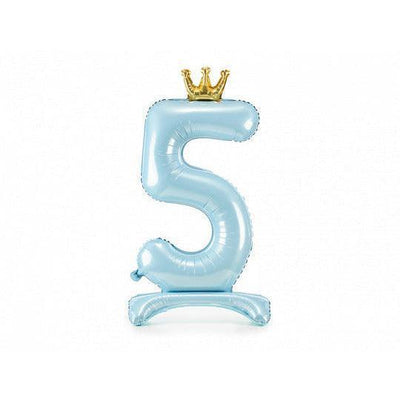 Ballon Chiffre Bleu avec Support & Couronne - XXL 84 cm - PARTY DECO