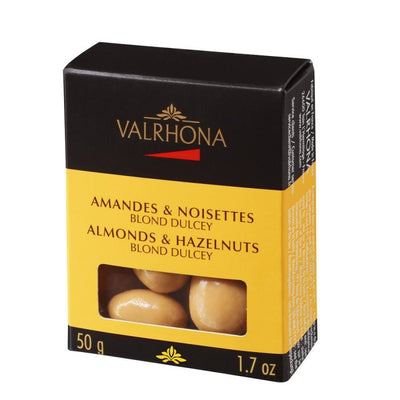 Amandes et Noisettes enrobées de Chocolat Blond Dulcey Valrhona – Boîte 50 g