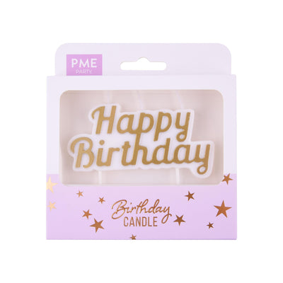 Bougie Topper - Happy Birthday Gold on White - PME