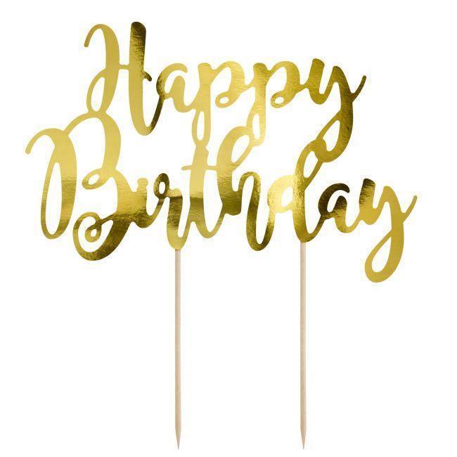 Cake Topper Happy Birthday Gold
