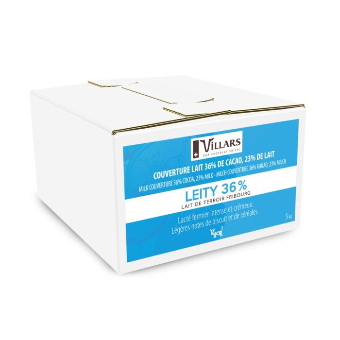 Chocolat au lait Leity 36 % Villars – pistoles 5 kg avec lait suisse de Fribourg
