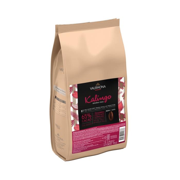 Chocolat noir Valrhona Kalingo 65 % en fèves – sac 3 kg, pure origine Grenade