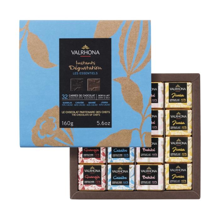 Coffret Valrhona 32 Carrés de Chocolat Noir et Lait – Dégustation Premium – 160 g
