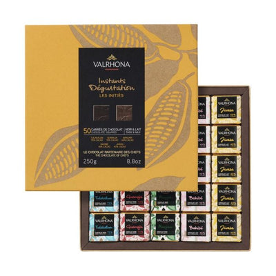 Coffret Dégustation Valrhona 50 Carrés de Chocolat Noir et Lait – Les Initiés – 250 g