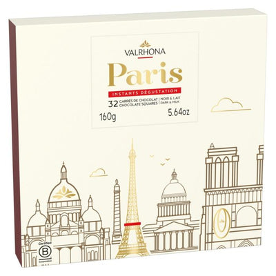 Coffret Paris Valrhona – 32 Carrés de Chocolat Noir & Lait – 160 g