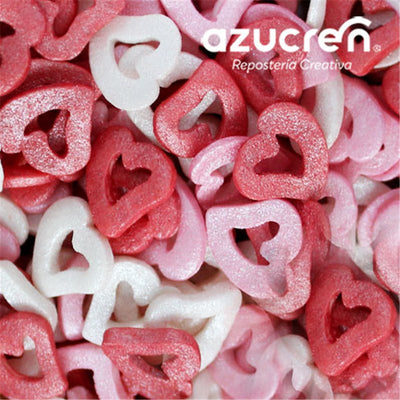 Décorations en sucre Azucren – cœurs ouverts rose, blanc et rouge 60 g