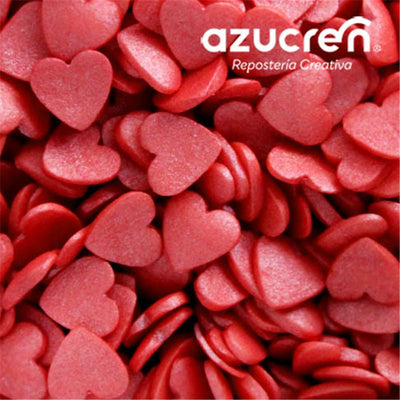 Décorations en sucre Azucren – cœurs rouges brillants 60 g
