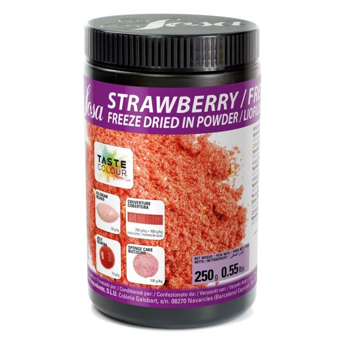 Pot de 250 g d’extrait de fraise lyophilisée Sosa – poudre rouge fruitée pour pâtisserie