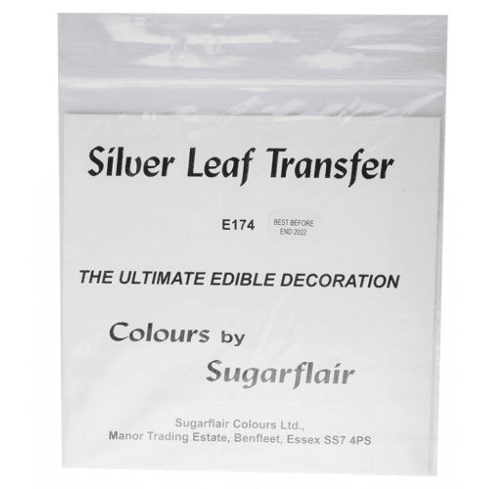 Feuille Argent comestible - Sugarflair Silver Leaf Transfer, Special Or  (Lustrage et peinture alimentaire)