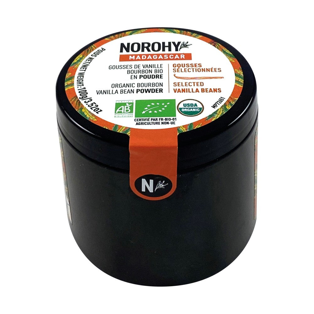 Poudre de vanille Bourbon bio Madagascar Norohy, pot de 100 g