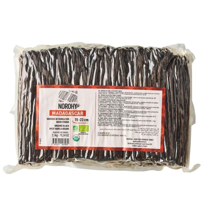 Gousses de vanille Bourbon bio Madagascar fendues – sachet 2,5 kg Norohy