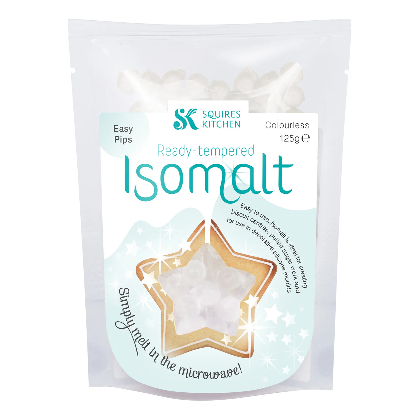 Isomalt transparent pré-tempéré 125 g Squires Kitchen format Easy Pip pour décors comestibles