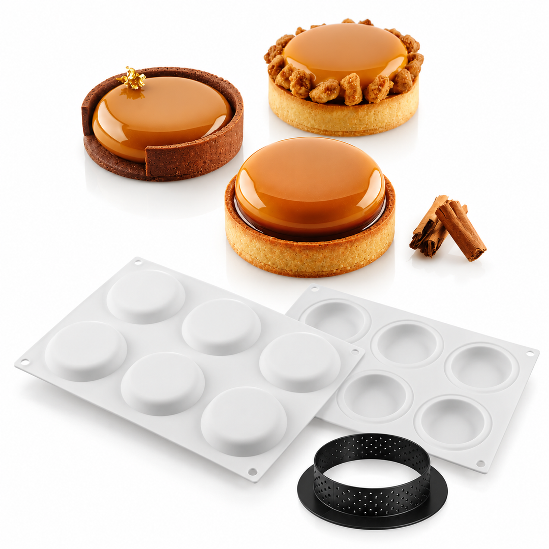 Kit Tarte Ring Rond 80 mm - Moule Silicone et 6 Anneaux - Silikomart