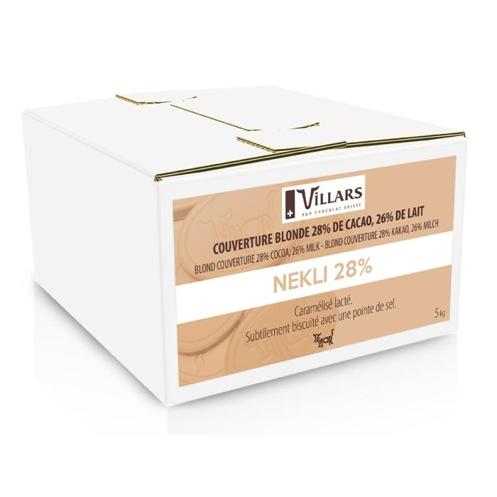 Chocolat blond Nekli 28 % Villars – couverture en pistoles 5 kg pour pâtisserie professionnelle
