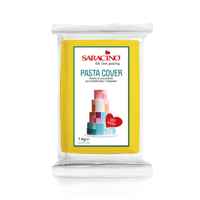 Pâte à sucre jaune Saracino Yellow Cover Paste 1 kg – pâte professionnelle souple et élastique pour couverture et décoration de gâteaux
