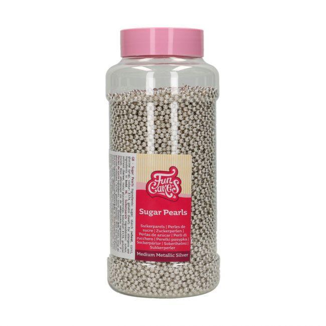 Perles en Sucre Medium - Metallic Silver 800g - FUN CAKES