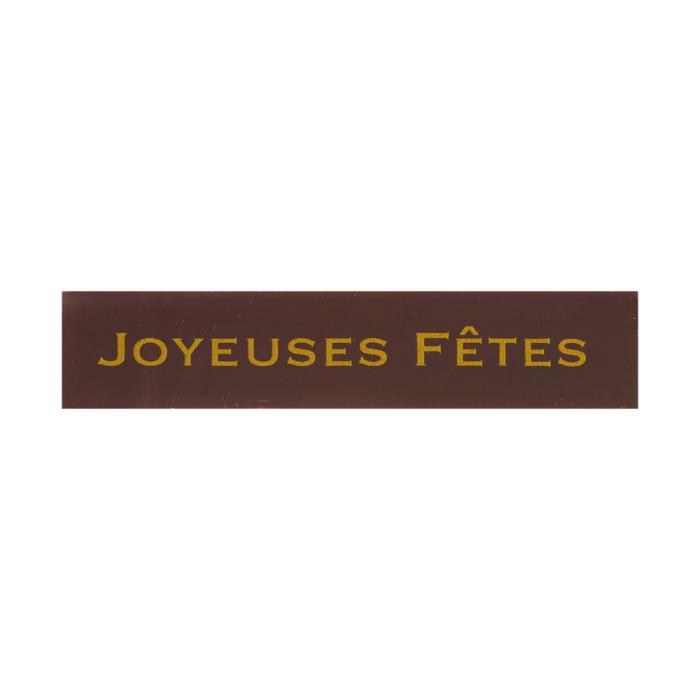 Décor chocolat noir rectangle “Joyeuses Fêtes” – impression dorée – Chocolat Valrhona