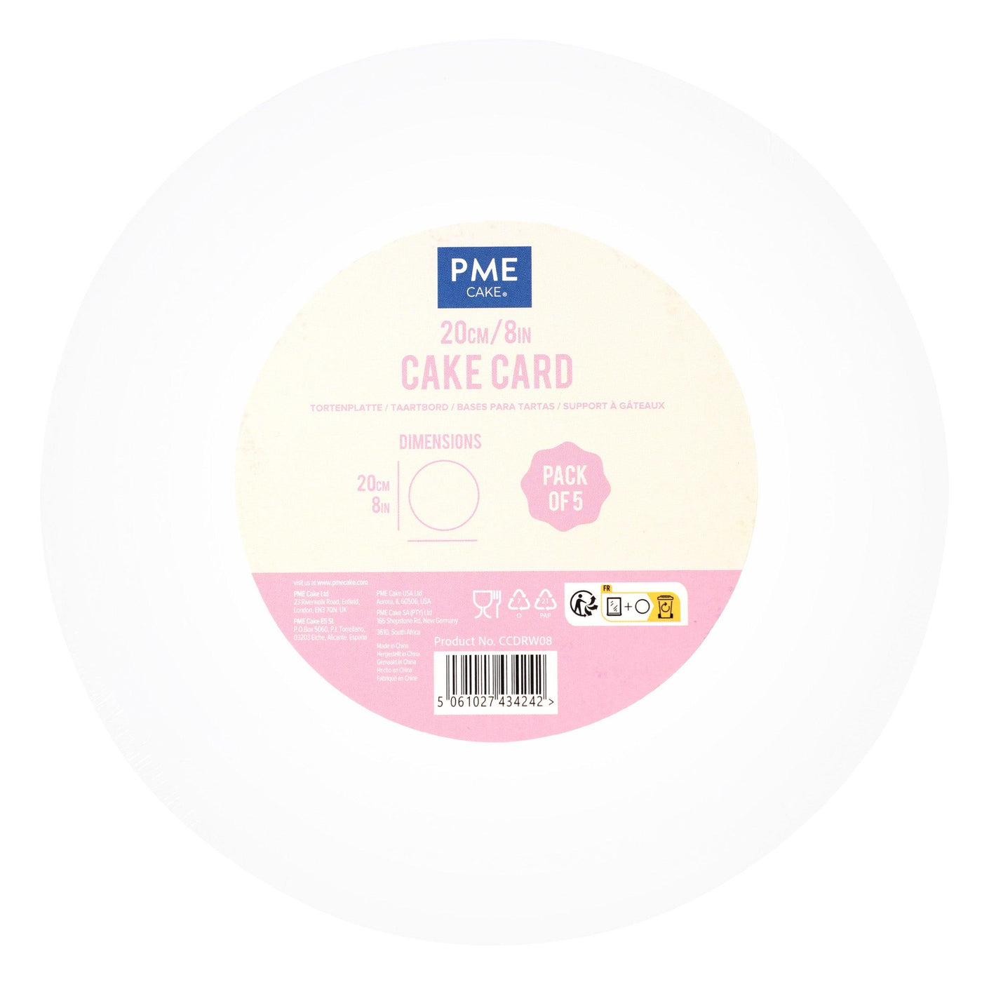 Set/5 Cake Card Rond BLANC (choisir la taille) - PME