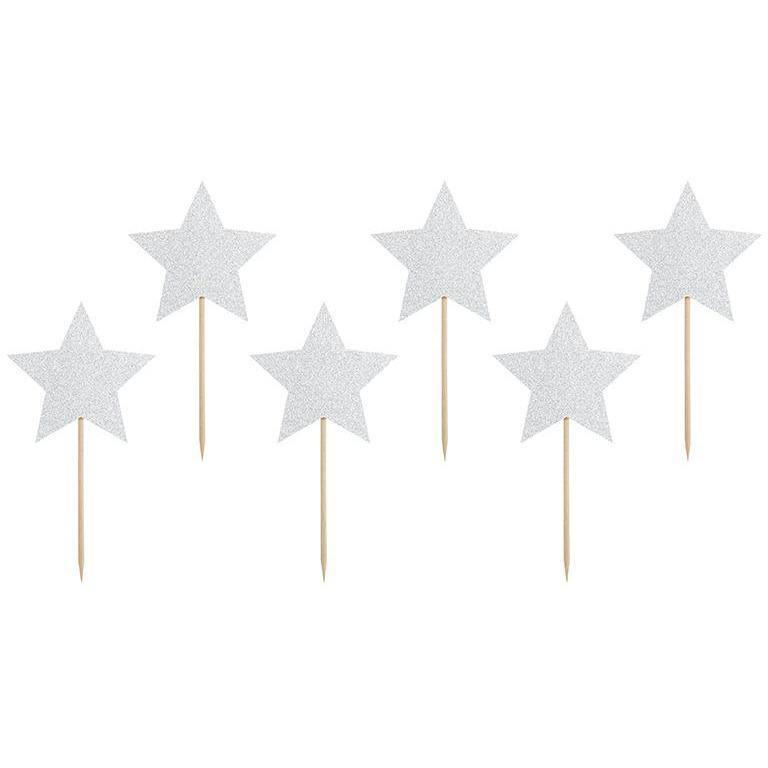 Set/6 Cupcake Topper Étoile Argentée