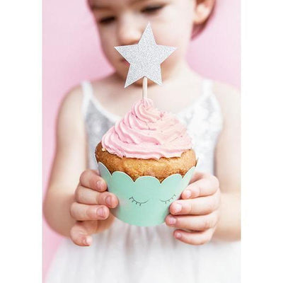 Set/6 Cupcake Topper Étoile Argentée - PARTY DECO