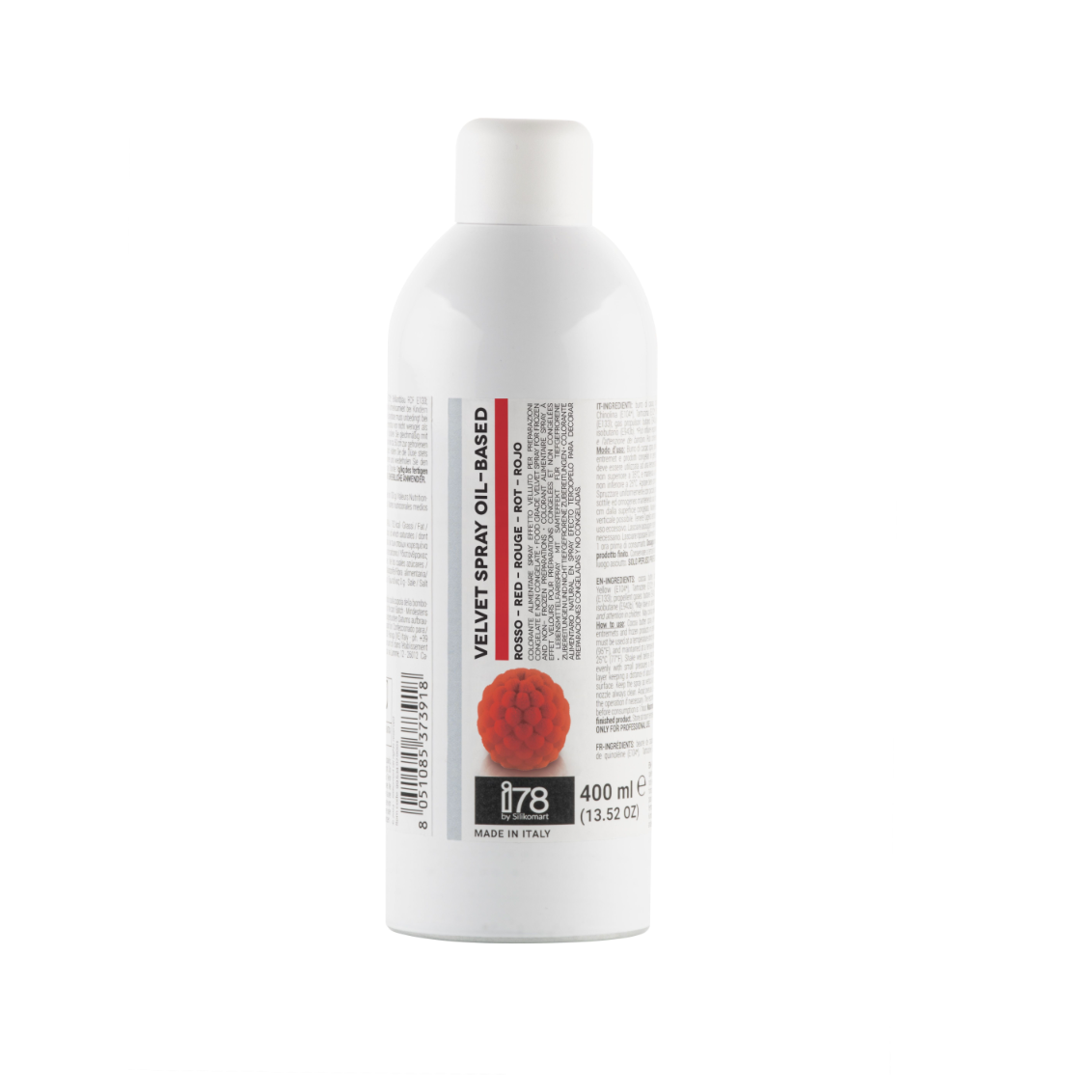 Spray effet velours rouge 400 ml à base d’huile sans beurre de cacao – I78 by Silikomart